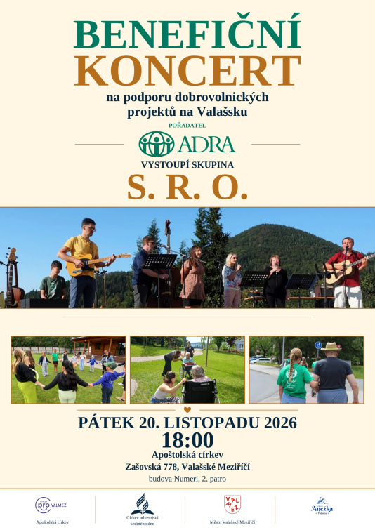 ADRA uspořádá benefiční koncert na podporu dobrovolnických projektů na Valašsku