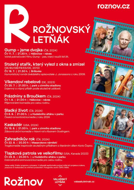 Letní kino v Rožnově jede naplno. Promítá se na náměstí, v parku i na Brillovce