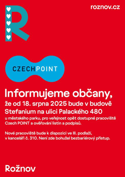Služby Czech POINT najdete v Rožnově ve všech budovách městského úřadu