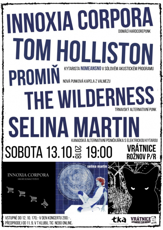 Hudební sobota v Rožnově: Tom Holliston, Slina Martin, Promiň, Innoxia Corpora a The Wildenees