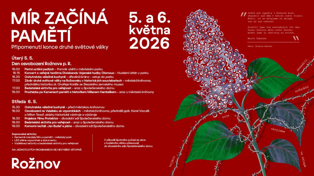 Mír začíná pamětí: Rožnov si připomene 81. výročí osvobození sérií kulturních a vzdělávacích akcí