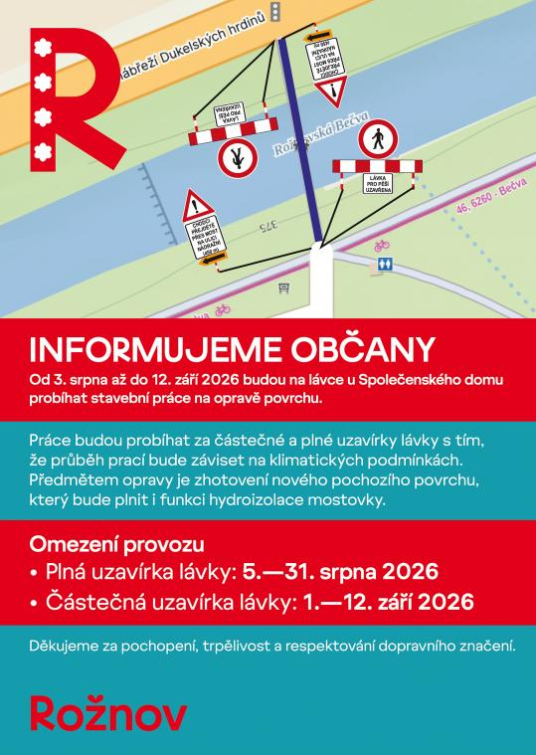 Oprava lávky u Společenského domu si vyžádá dočasné omezení provozu