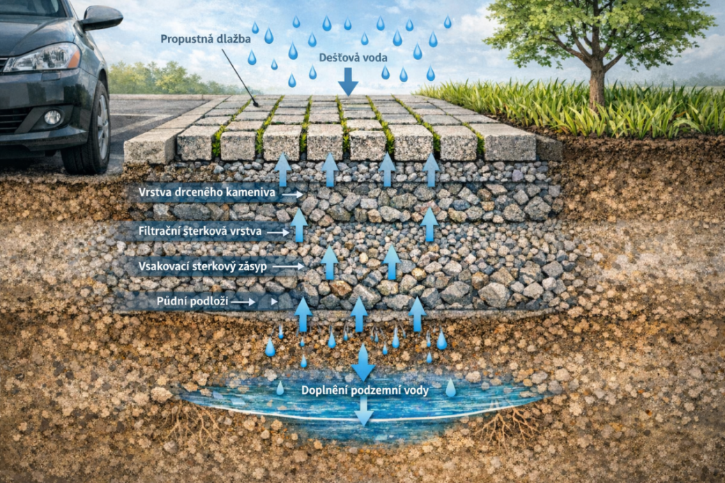Rožnov využívá propustných dlažeb. Pomohou zvládat vedra i přívalové deště