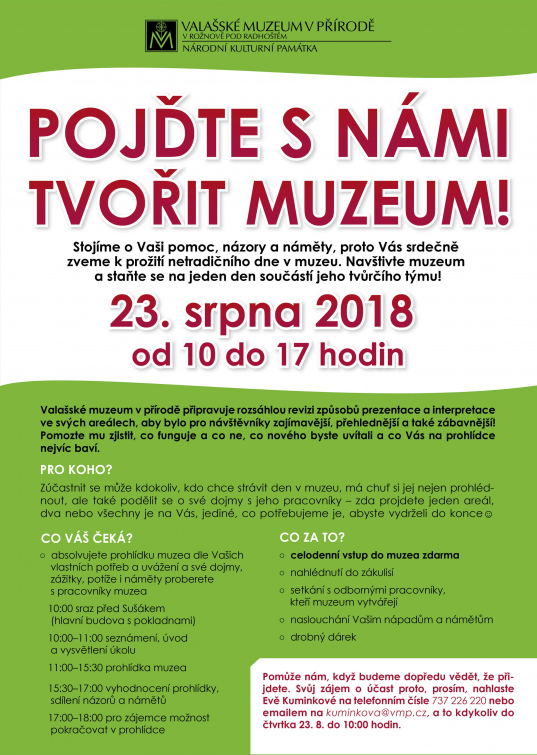 Pojďte s námi tvořit muzeum. Netradiční  prohlídku muzejního areálu  zdarma