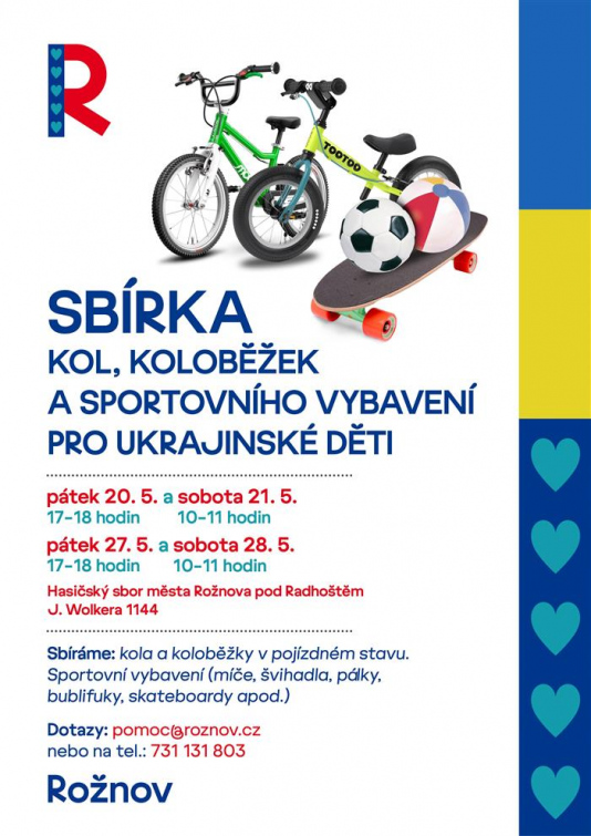 Sbírka kol, koloběžek a sportovního vybavení pro ukrajinské děti sbirka