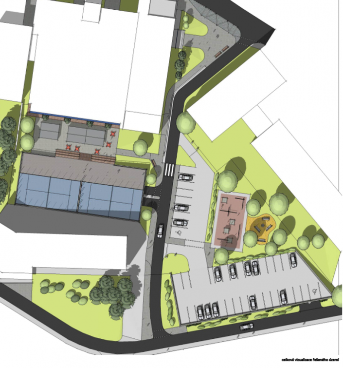 Studie modernizace areálu krytého bazénu počítá s novými parkovacími místy, sportovištěm i zelení
