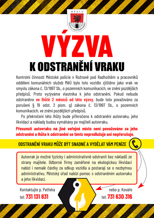 Rožnov vyzývá majitele k odstranění autovraků z městských ploch