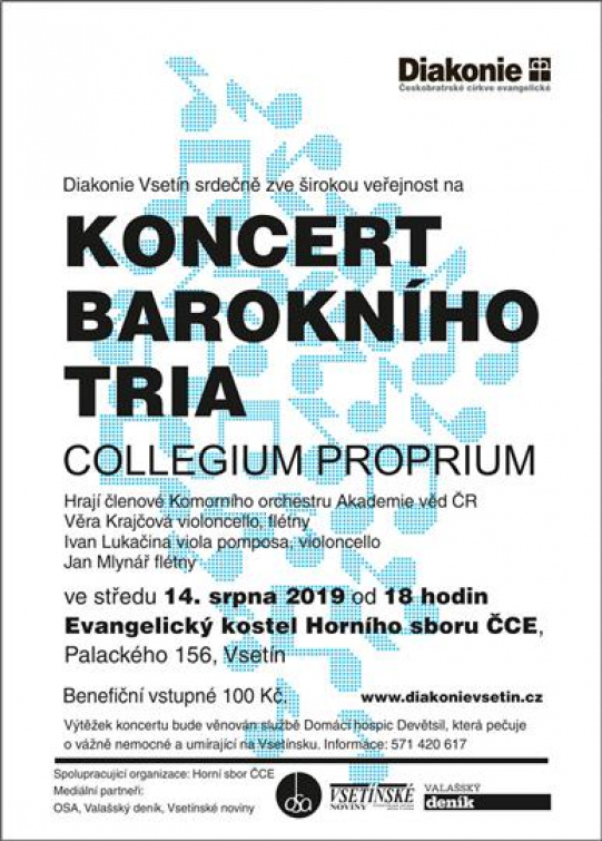 Diakonie Vsetín srdečně zve na benefiční koncert barokního tria COLLEGIUM PROPRIUM