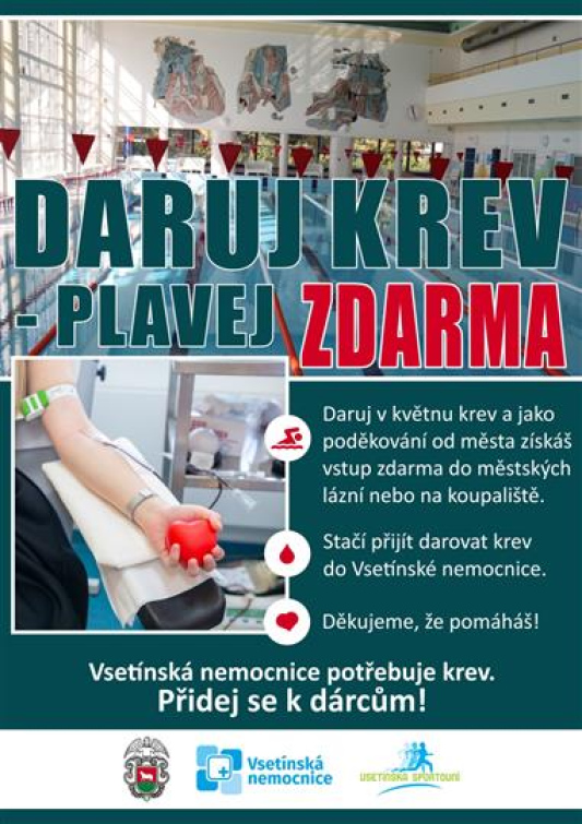 Vsetín podporuje dárcovství krve: dárci získají vstup zdarma do lázní nebo na koupaliště