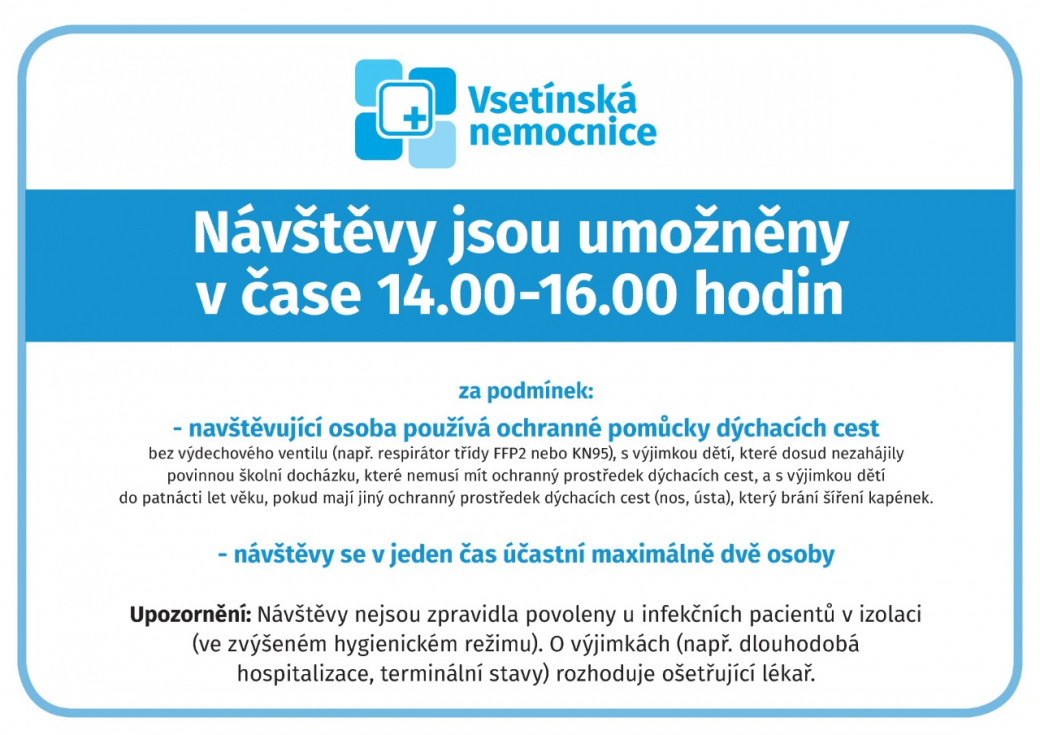 Konec zákazu návštěv ve Vsetínské nemocnici