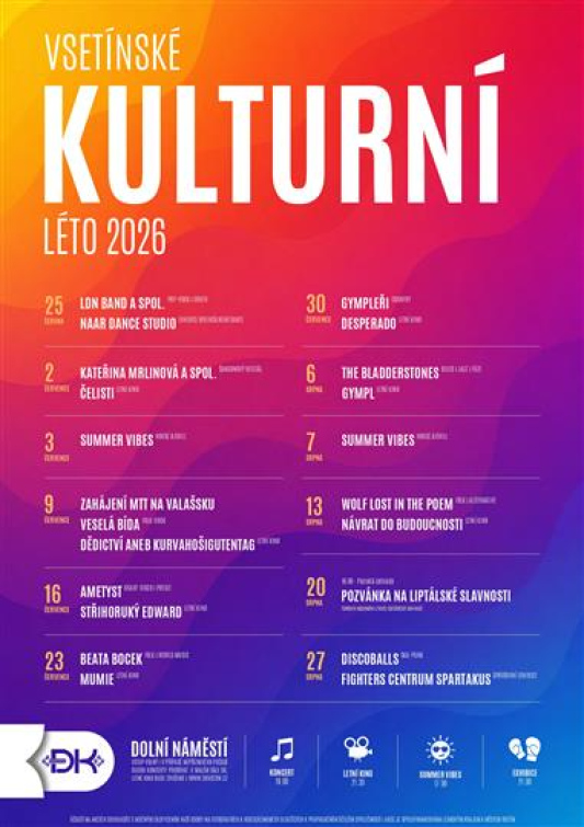 Novinky Vsetínského kulturního léta 2026: kromě koncertů a kina i elektronická hudba a sportovní exhibice
