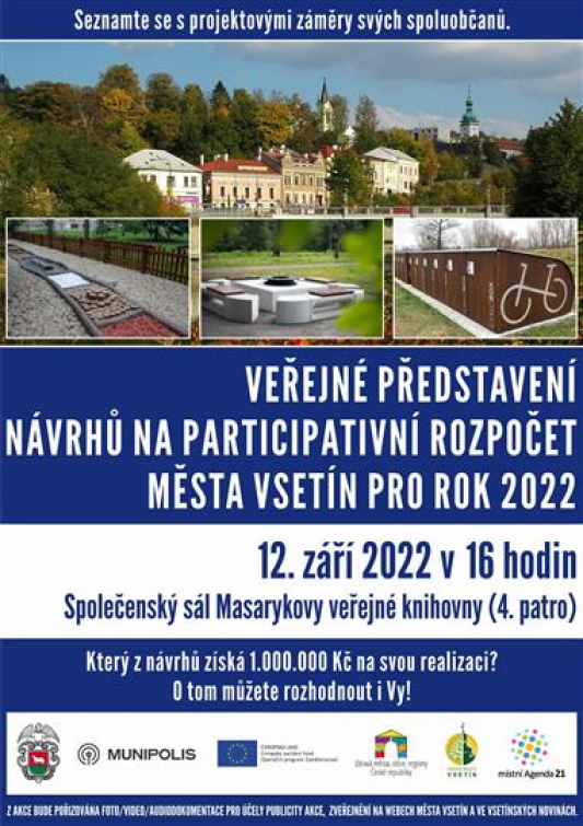 Participativní rozpočet „Vsetín podle nás“: Vybírat se bude ze 3 navržených projektů