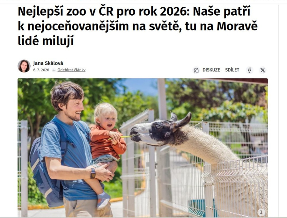 Nejlepší zoo v ČR pro rok 2026: Zoo Zlín patří k nejoceňovanějším na světě