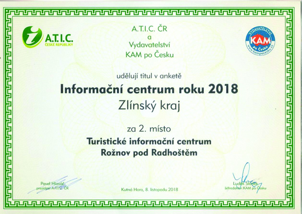 Ocenění pro Turistické informační centrum Rožnov p. R.