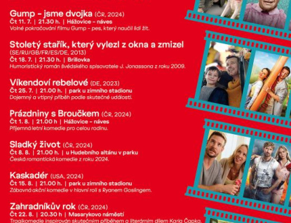 Letní kino v Rožnově jede naplno. Promítá se na náměstí, v parku i na Brillovce