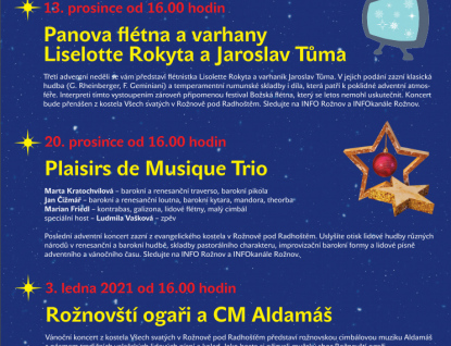 Adventní a benefiční vánoční koncerty z kostelů v Rožnově se budou vysílat online
