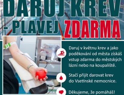 Vsetín podporuje dárcovství krve: dárci získají vstup zdarma do lázní nebo na koupaliště