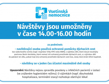 Konec zákazu návštěv ve Vsetínské nemocnici