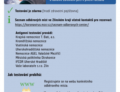 Veřejnost se může nechat zdarma testovat preventivními antigenními testy