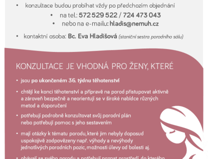 Uherskohradišťská nemocnice nabízí nastávajícím maminkám novou službu „Hodinka s porodní asistentkou“