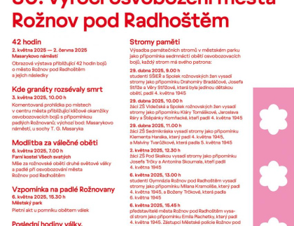 Rožnov uctí 80. výročí osvobození města výstavou, besedou, zasazením stromů paměti nebo prohlídkou města po významných místech