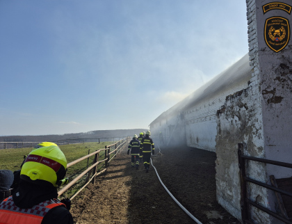 Požár kravína v Nové Dědině zaměstnal deset jednotek hasičů