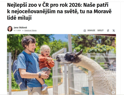 Nejlepší zoo v ČR pro rok 2026: Zoo Zlín patří k nejoceňovanějším na světě