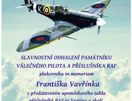 Pilot RAF František Vavřínek bude mít na Vsetíně památník
