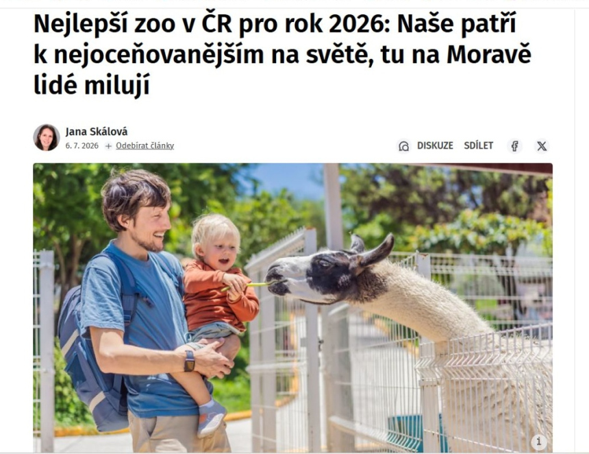 Nejlepší zoo v ČR pro rok 2026: Zoo Zlín patří k nejoceňovanějším na světě