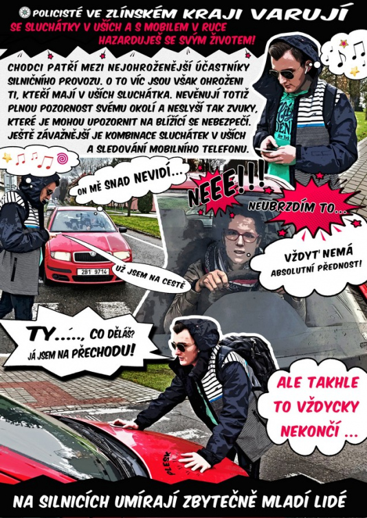 Se sluchátky v uších hazarduješ se svým životem. Policie zahájila novou preventivní kampaň