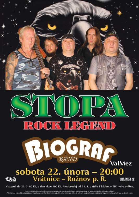 Sobota v rožnovské Vrátnici: Stopa a Biograf Band