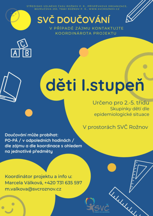Středisko volného času nabízí doučování dětem I. a II. stupně základní školy